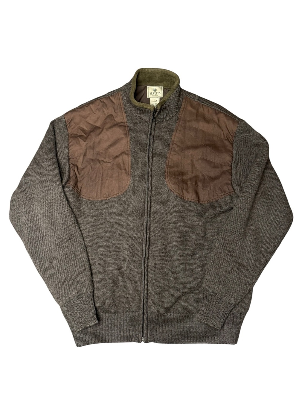 Beretta Men's 100% Wool Full Zip Shooting Hunting Sweater Jacket Size Large